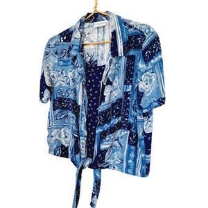 Vintage 90s Top size Medium Tie Front Faux Layered Coastal Grandma Vacation Vibe